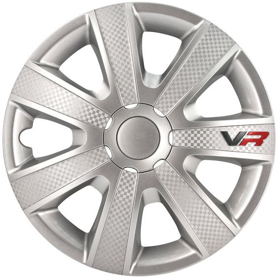 AutoStyle 4-Delige Wieldoppenset VR 14-inch zilver/carbon-look/logo