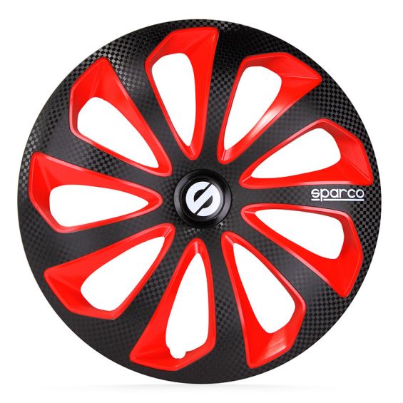 Sparco 4-Delige Wieldoppenset Sicilia 15-inch zwart/rood/carbon Sparco 4-Delige Wieldoppenset Sicilia 15-inch zwart/rood/carbon