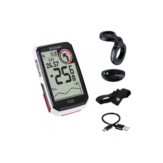 Sigma GPS Fietscomputer ROX 4.0 GPS HR set met overclamp Butler stuurhouder wit Sigma GPS Fietscomputer ROX 4.0 GPS HR set met overclamp Butler stuurhouder wit