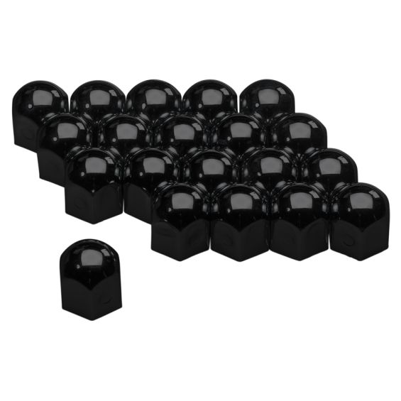 Set universele wielmoerkapjes Zwart Staal 17mm set à 20 stuks
