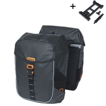 BASIL Dubbele fietstas Miles Tarpaulin MIK 34 liter 13 x 25 x 37 cm zwart/oranje