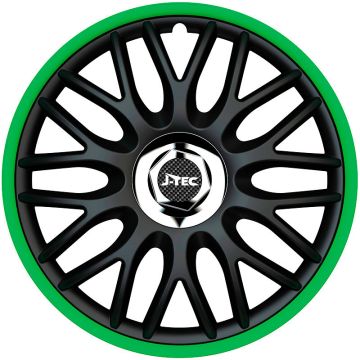 J-Tec 4-Delige Wieldoppenset Orden R 14-inch zwart/groen + chroom ring