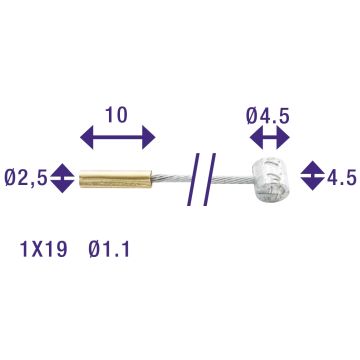 Elvedes Schakel binnenkabel 2250mm verzinkt Ø1,25mm Sturmey Archer / Torpedo N-nippel en T-nippel