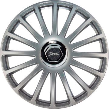 J-Tec 4-Delige Wieldoppenset Grand Prix SR 15-inch zilver + chroom ring