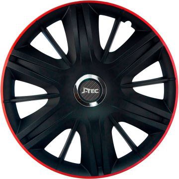 J-Tec 4-Delige Wieldoppenset Maximus GTR 16-inch zwart/rood + chroom ring