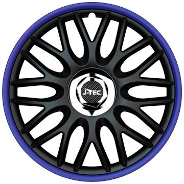 J-Tec 4-Delige Wieldoppenset Orden R 14-inch zwart/blauw + chroom ring