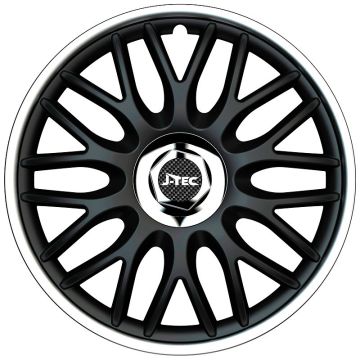 J-Tec 4-Delige Wieldoppenset Orden R 14-inch zwart/zilver + chroom ring