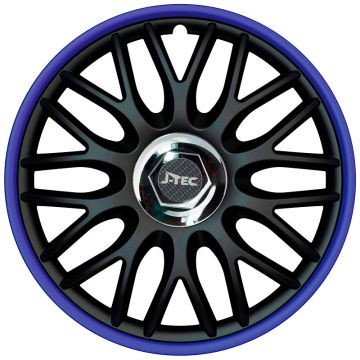 J-Tec 4-Delige Wieldoppenset Orden R 16-inch zwart/blauw + chroom ring