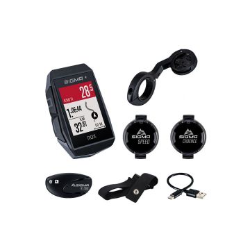 Sigma GPS Fietscomputer ROX 11.1 EVO GPS HR + CAD set met korte Butler stuurhouder zwart