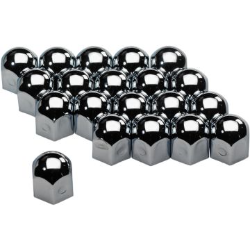 Set universele wielmoerkapjes Chroom Staal 17mm set à 20 stuks