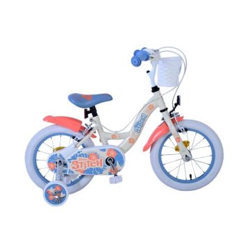 Disney Stitch Kinderfiets Meisjes 14 inch Creme Koraal Blauw Twee handremmen 2025