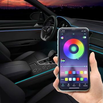 AutoStyle 10-Delige Multi-Color LED Interieur Sfeerverlichting met App Bediening & 8-meter Optical Fiber