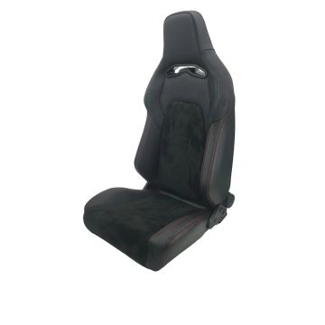 AutoStyle Sportstoel 'VGR Premium' - Zwart Leder & Alcantara + Rode stiksels - Dubbelzijdig verstelbare rugleuning - incl. sledes