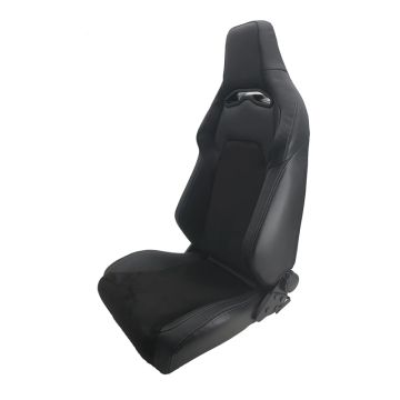 AutoStyle Sportstoel 'VGR Premium' - Zwart Leder & Alcantara + Zilveren stiksels - Dubbelzijdig verstelbare rugleuning - incl. sledes