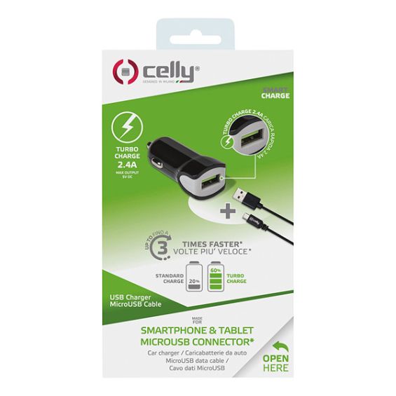 Celly Autolader 2.4A & Micro-USB Kabel Zwart