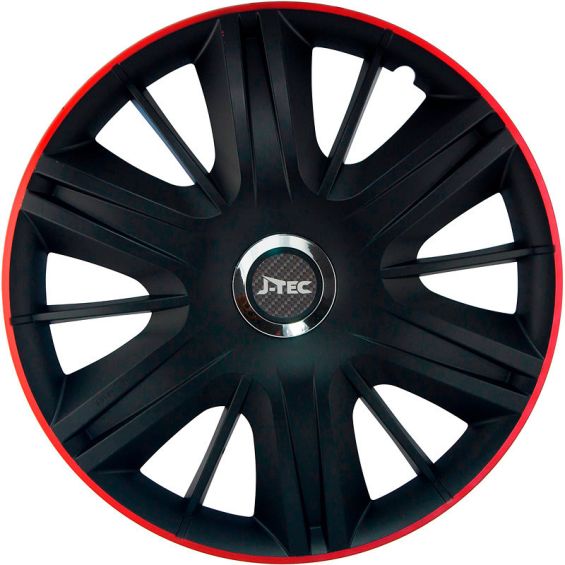 J-Tec 4-Delige Wieldoppenset Maximus GTR 16-inch zwart/rood + chroom ring
