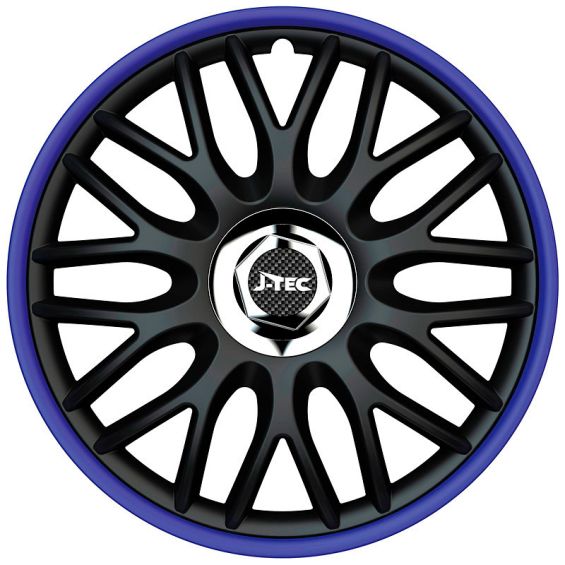 J-Tec 4-Delige Wieldoppenset Orden R 13-inch zwart/blauw + chroom ring