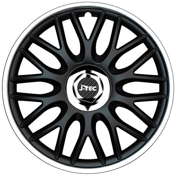 J-Tec 4-Delige Wieldoppenset Orden R 14-inch zwart/zilver + chroom ring