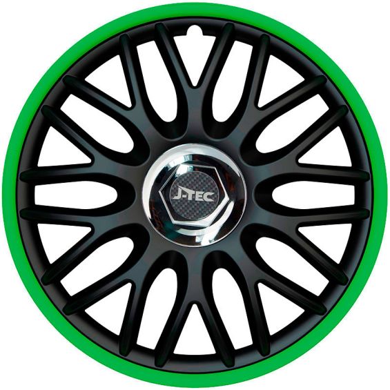 J-Tec 4-Delige Wieldoppenset Orden R 16-inch zwart/groen + chroom ring