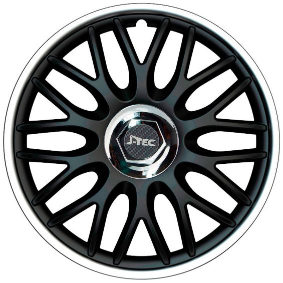 J-Tec 4-Delige Wieldoppenset Orden R 16-inch zwart/zilver + chroom ring
