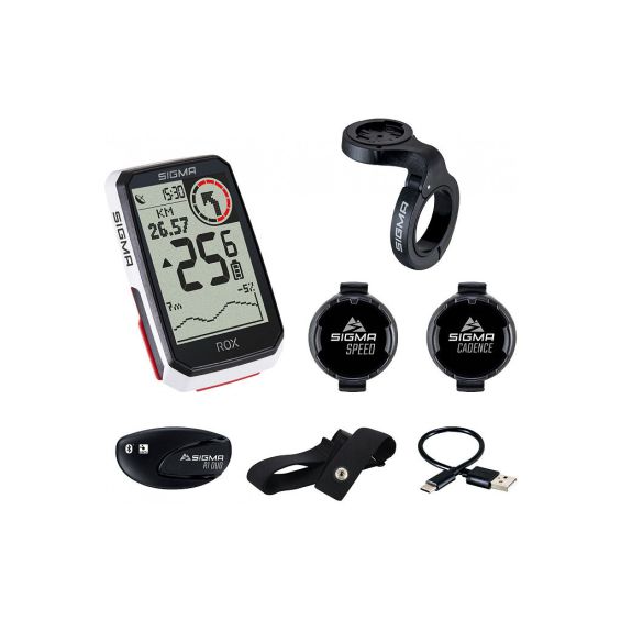 Sigma GPS Fietscomputer ROX 4.0 GPS HR + CADANS set met overclamp Butler stuurhouder wit